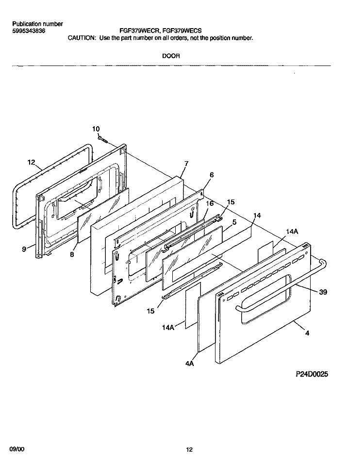 DOOR Diagram and Parts List for FGF379WECS  Frigidaire Range