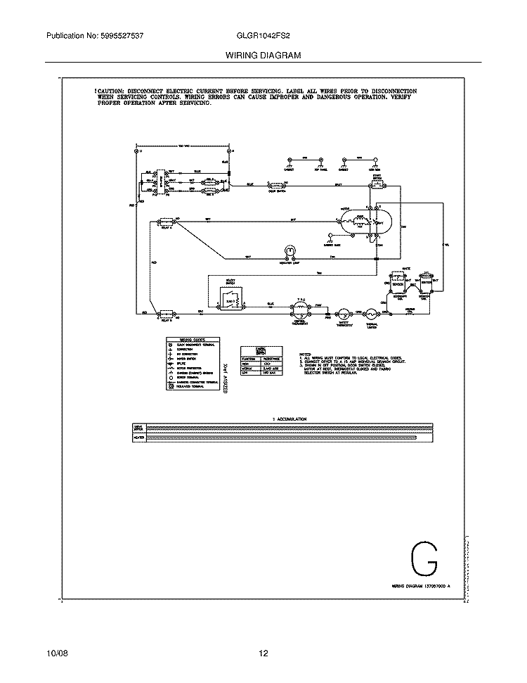 WIRING DIAGRAM Diagram and Parts List for GLGR1042FS2  Frigidaire Dryer