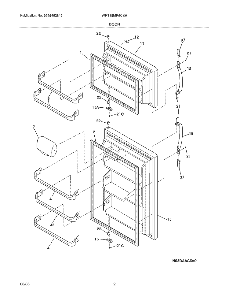 DOOR Diagram and Parts List for WRT18MP6CSH  Westinghouse Refrigerator