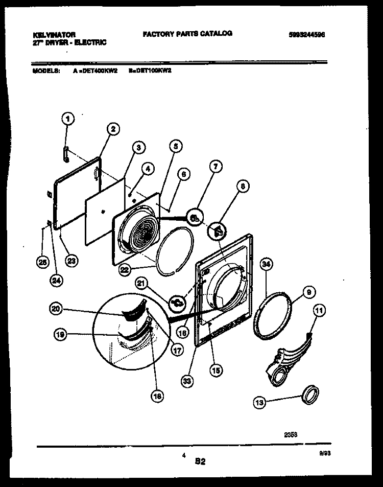 DOOR PARTS Diagram and Parts List for DET400KD2  Kelvinator Dryer