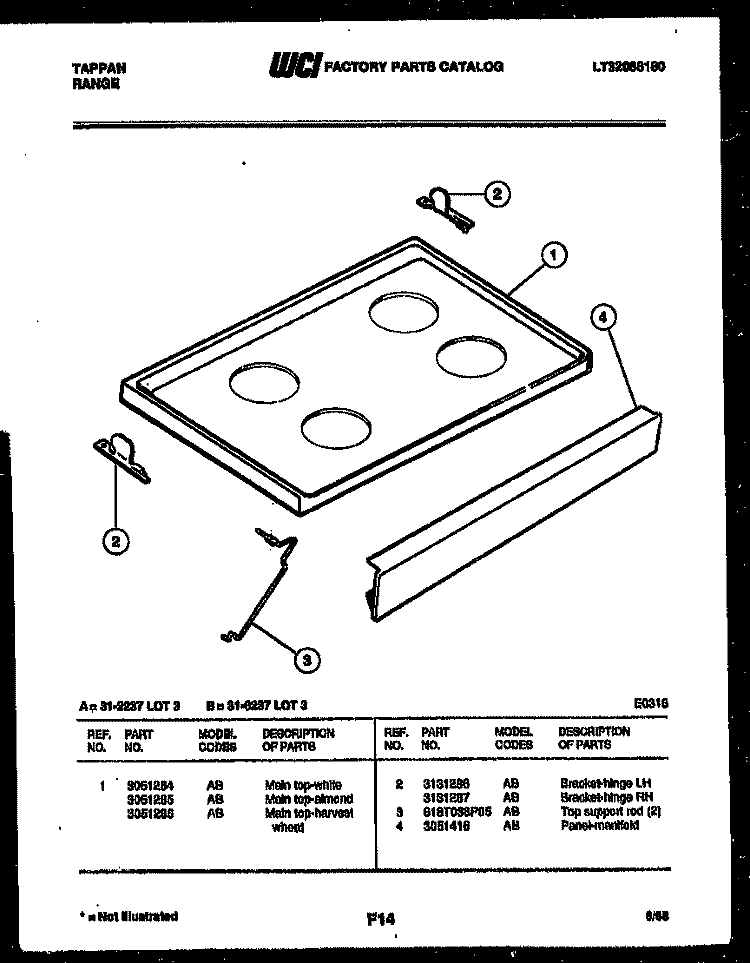 COOKTOP PARTS Diagram and Parts List for 31-2237-00-03  Tappan Range