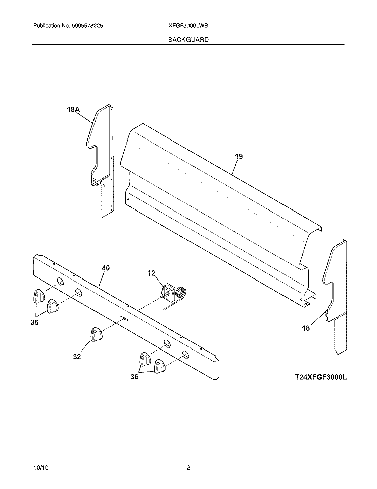 BACKGUARD Diagram and Parts List for XFGF3000LWB  Frigidaire Range