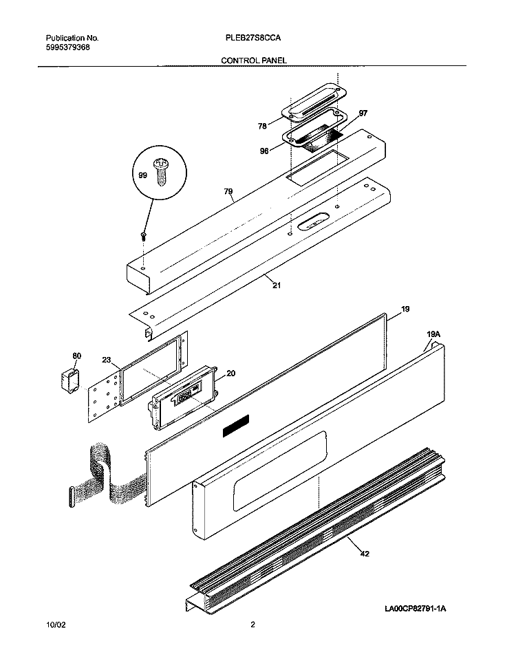 CONTROL PANEL Diagram and Parts List for PLEB27S8CCA  Frigidaire Wall Oven
