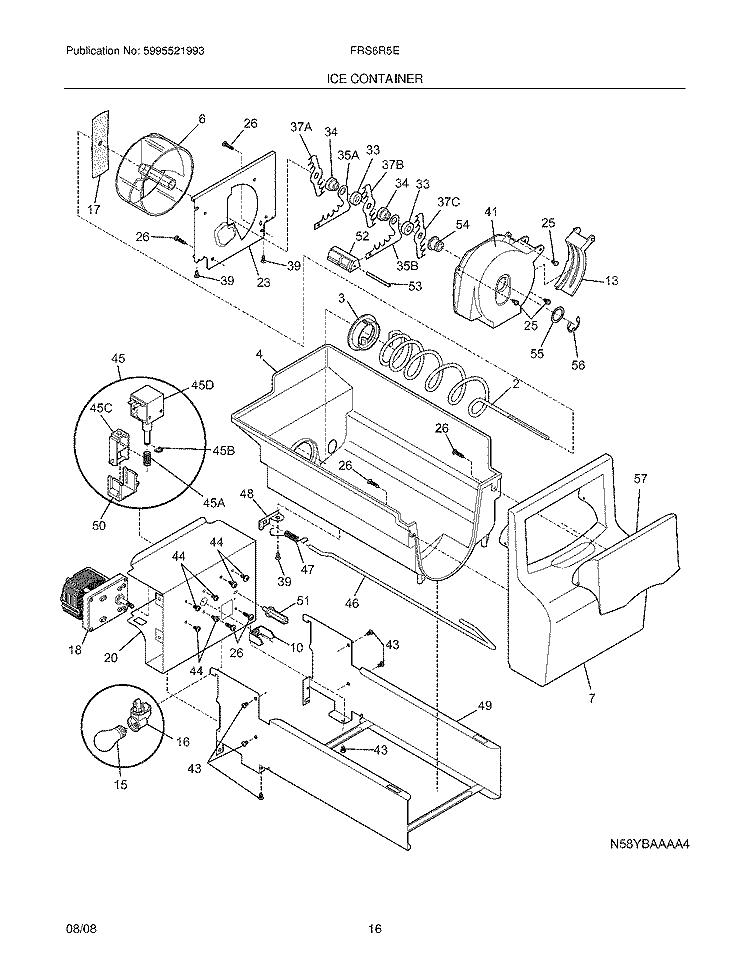 ICE CONTAINER Diagram and Parts List for FRS6R5EMBP  Frigidaire Refrigerator