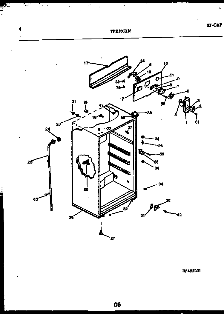 CABINET PARTS Diagram and Parts List for TPK160HN0T  Kelvinator Refrigerator