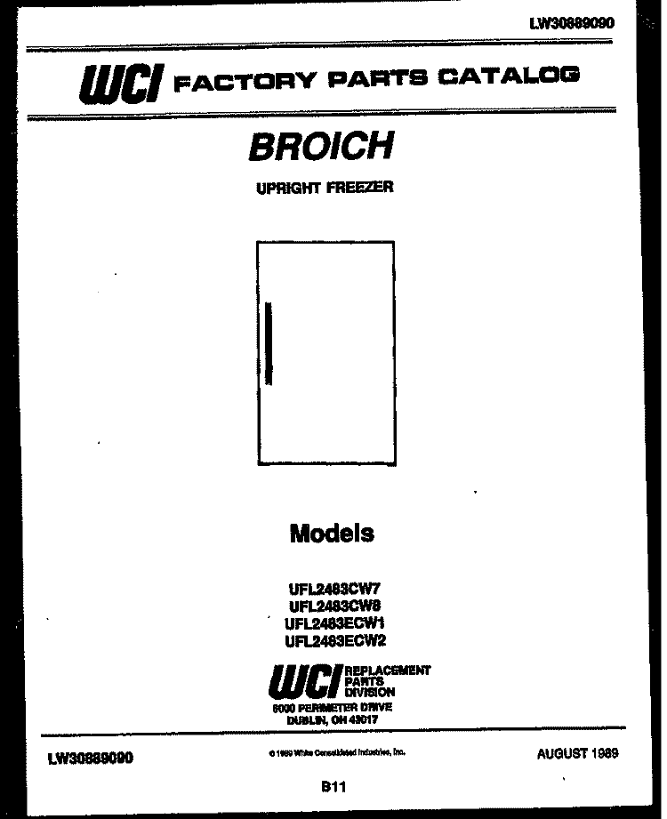 COVER Diagram and Parts List for UFL2483CW7  Frigidaire Freezer