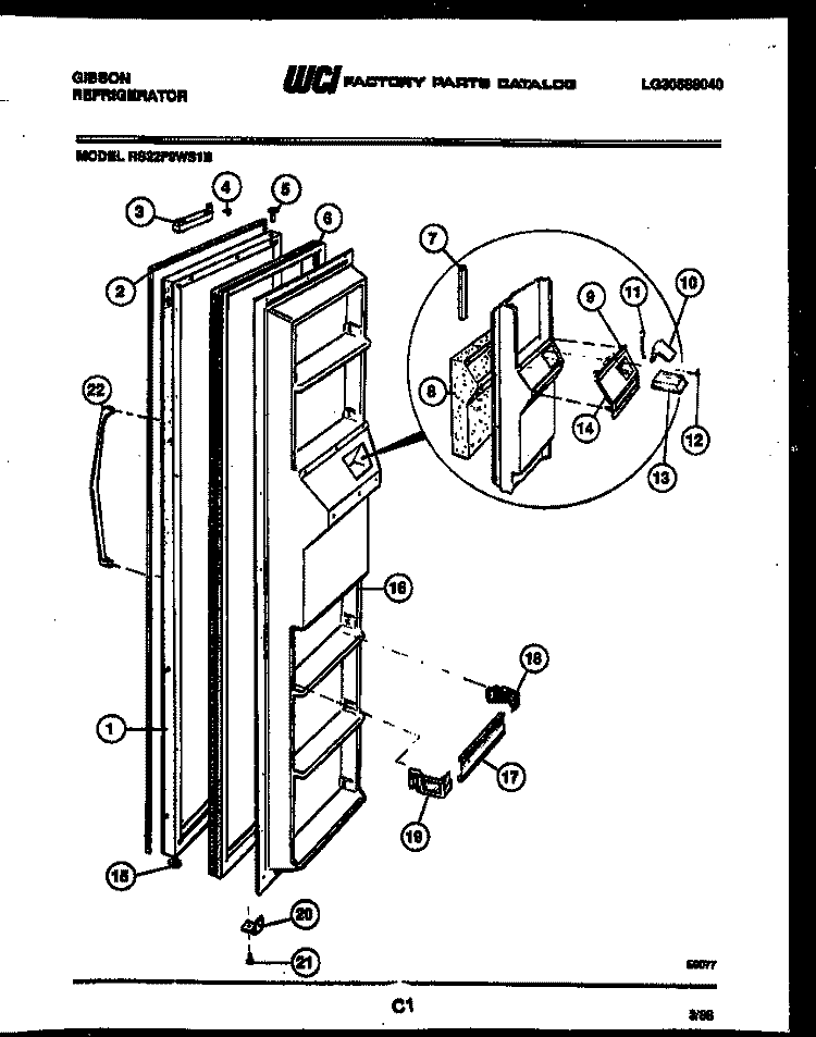 FREEZER DOOR PARTS Diagram and Parts List for RS22F9WS1B  Gibson Refrigerator