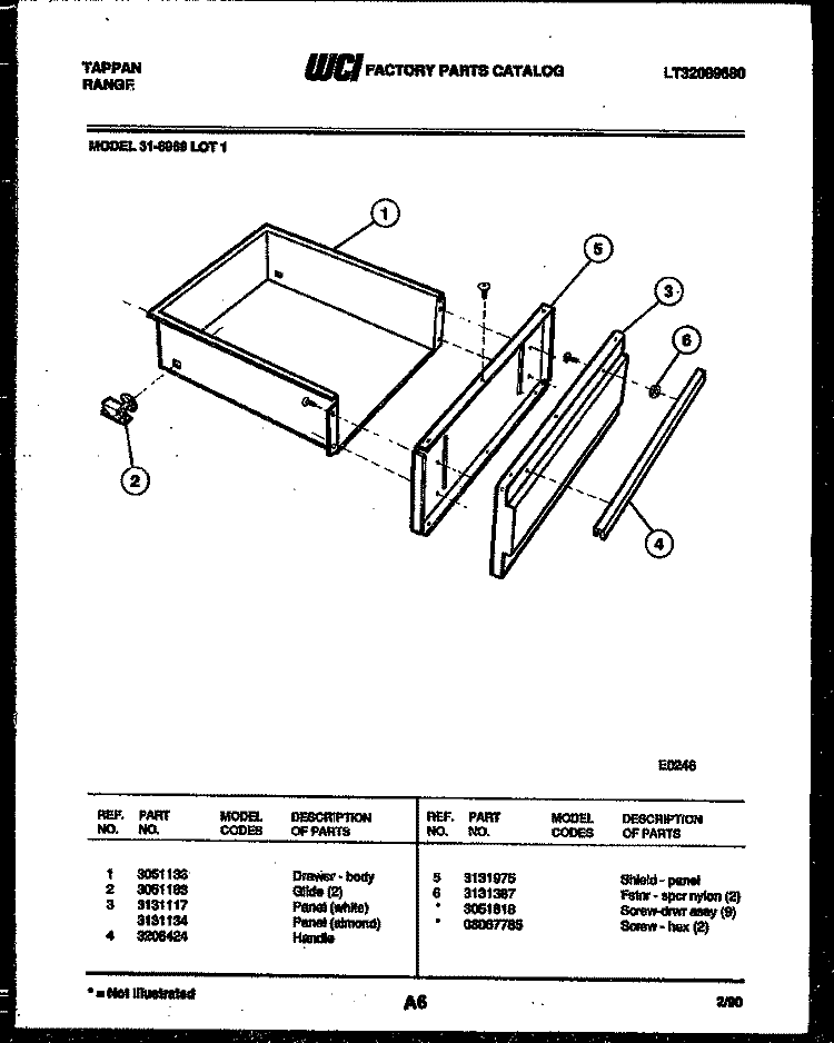 DRAWER PARTS Diagram and Parts List for 31-6969-00-01  Tappan Range