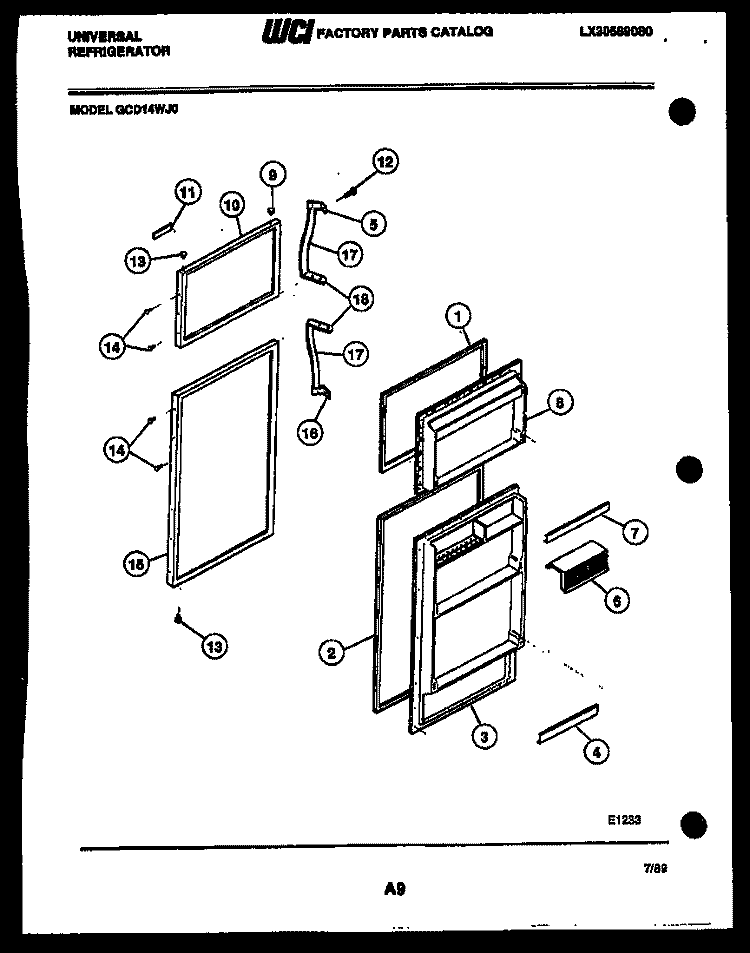 DOOR PARTS Diagram and Parts List for GCD14WW9  Uni Refrigerator