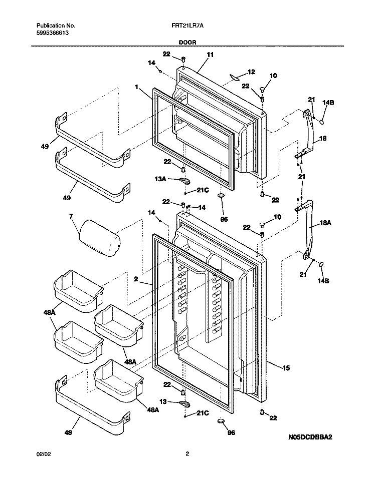 DOOR Diagram and Parts List for FRT21LR7AQ5  Frigidaire Refrigerator