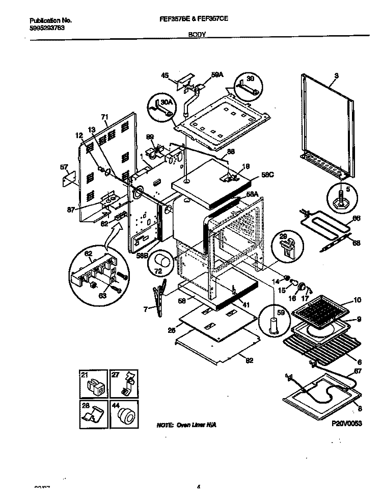 BODY Diagram and Parts List for FEF357CESE  Frigidaire Range