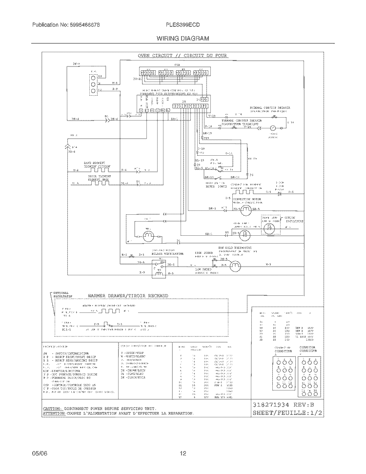 WIRING DIAGRAM Diagram and Parts List for PLES399ECD  Frigidaire Range