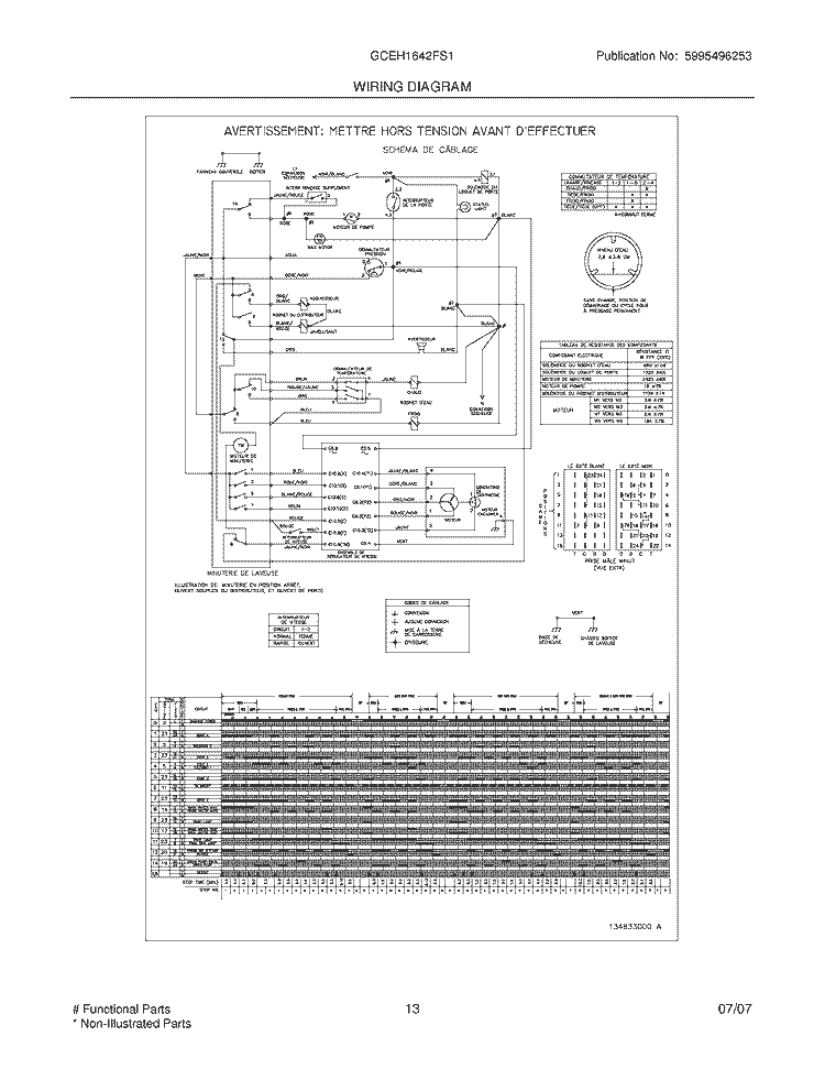 WIRING DIAGRAM Diagram and Parts List for GCEH1642FS1  Frigidaire Washer Dryer Combo