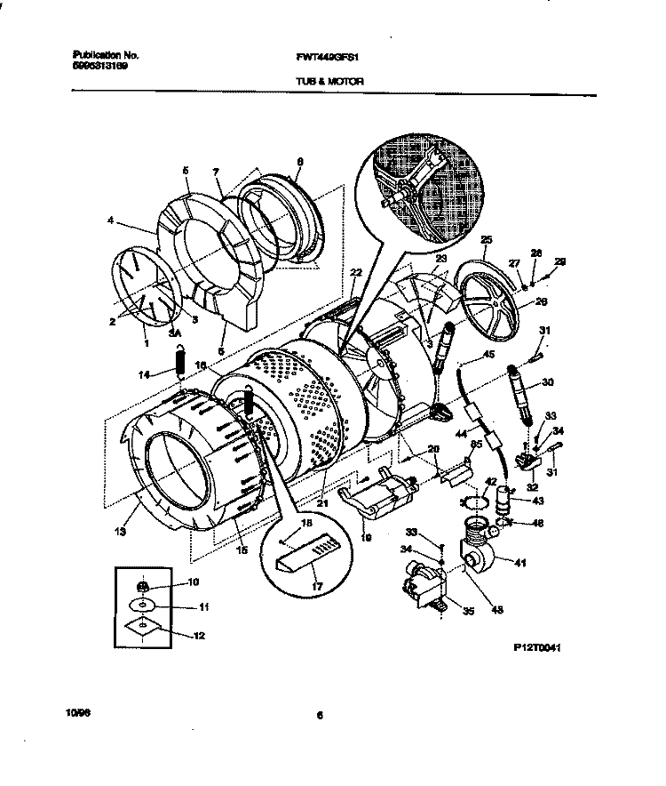 P12T0041 WSHR TUB, MOTOR Diagram and Parts List for FWT449GFS1  Frigidaire Washer