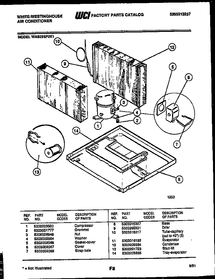 SYSTEM PARTS Diagram and Parts List for WAS226P2K1  Frigidaire Air Conditioner