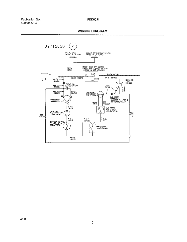 WIRING DIAGRAM Diagram and Parts List for FDD60J1  Frigidaire Dehumidifier
