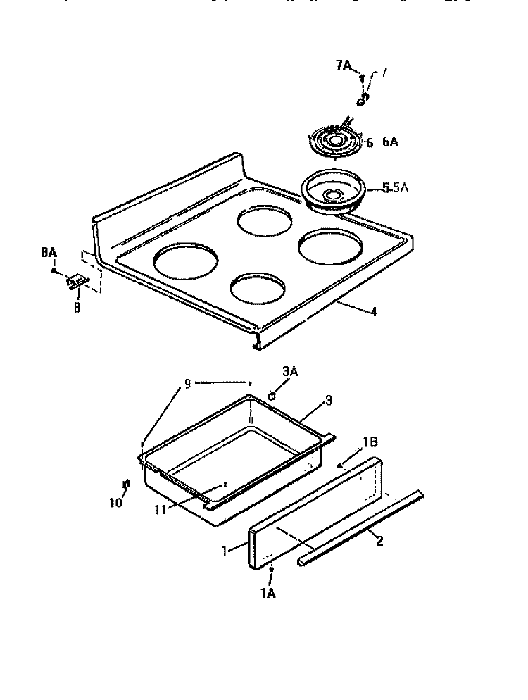 TOP, DRAWER Diagram and Parts List for KF560GDV3  Frigidaire Range