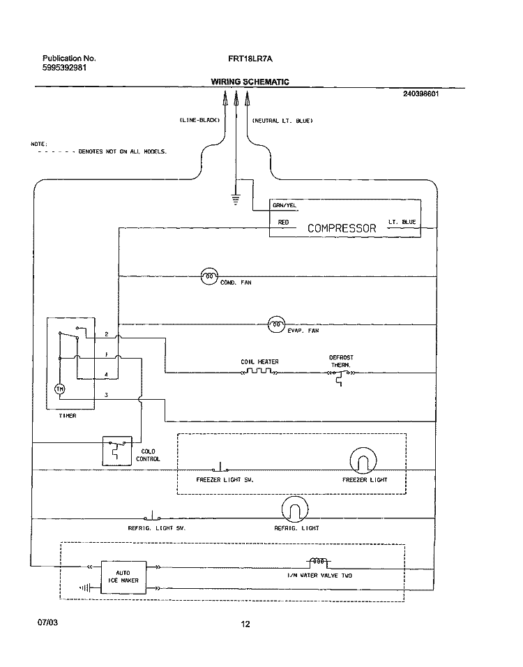 WIRING SCHEMATIC Diagram and Parts List for FRT18LR7AQA  Frigidaire Refrigerator