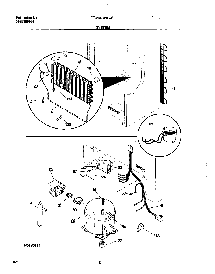 SYSTEM Diagram and Parts List for FFU14FK1CW0  Frigidaire Freezer