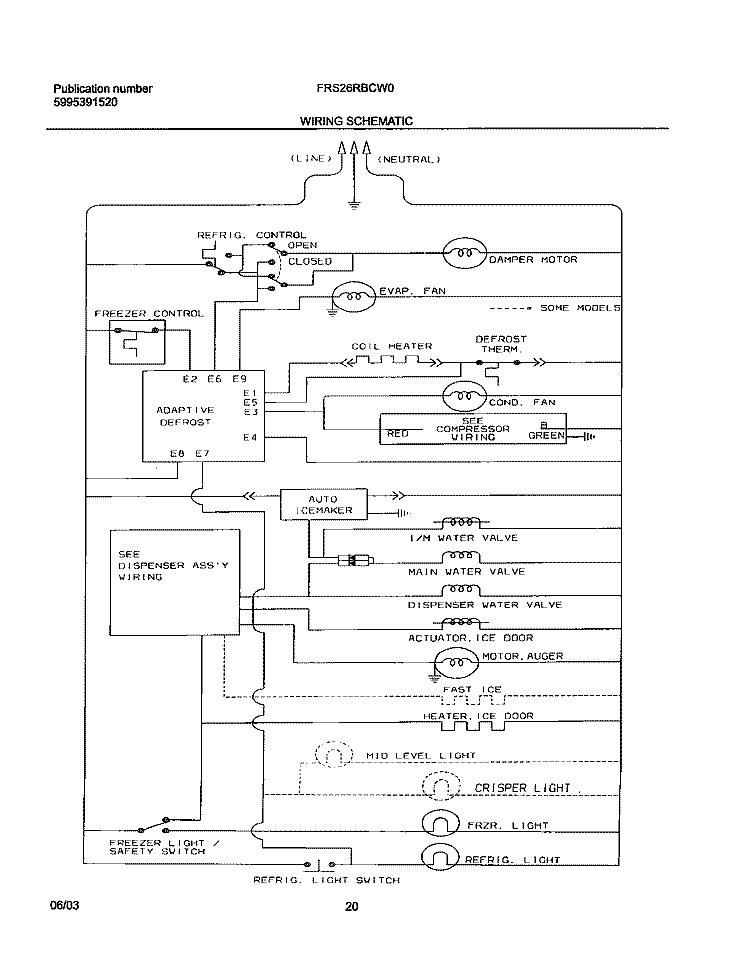 WIRING SCHEMATIC Diagram and Parts List for FRS26RBCW0  Frigidaire Refrigerator
