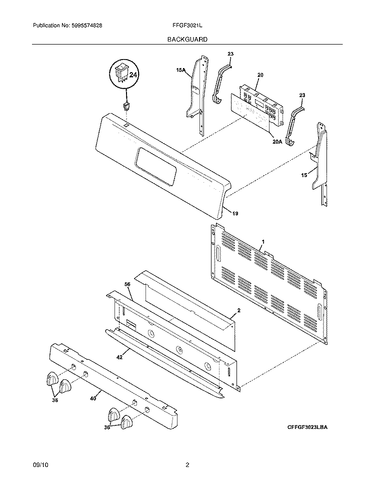 BACKGUARD Diagram and Parts List for FFGF3021LBC  Frigidaire Range