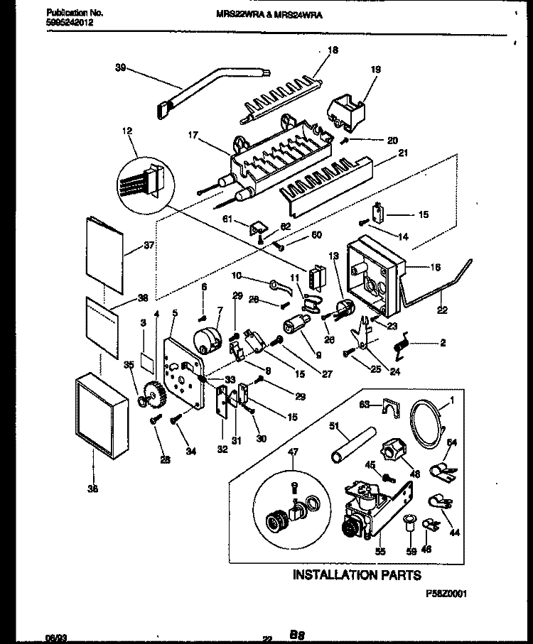 ICE MAKER AND INSTALLATION PARTS Diagram and Parts List for MRS22WRAW1  Frigidaire Refrigerator