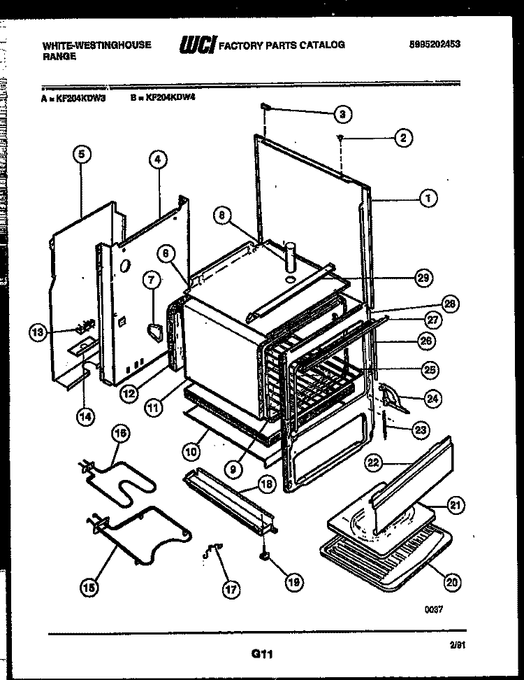 BODY PARTS Diagram and Parts List for KF204KDW4  Frigidaire Range