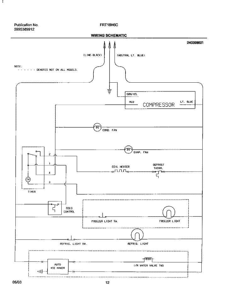 WIRING SCHEMATIC Diagram and Parts List for FRT18H6CQ1  Frigidaire Refrigerator