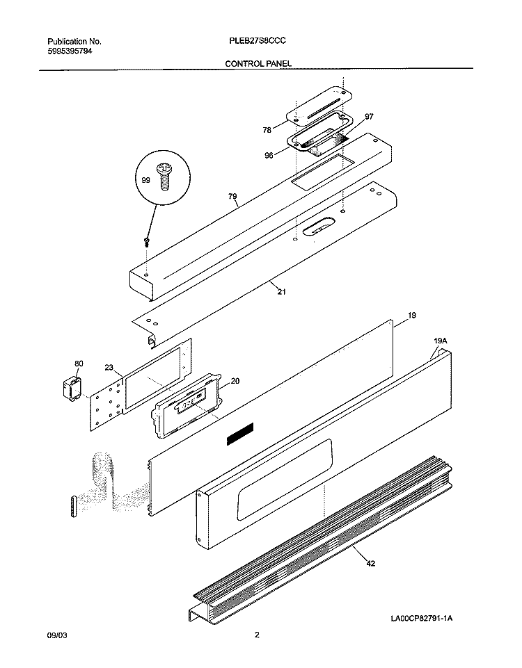 CONTROL PANEL Diagram and Parts List for PLEB27S8CCC  Frigidaire Wall Oven