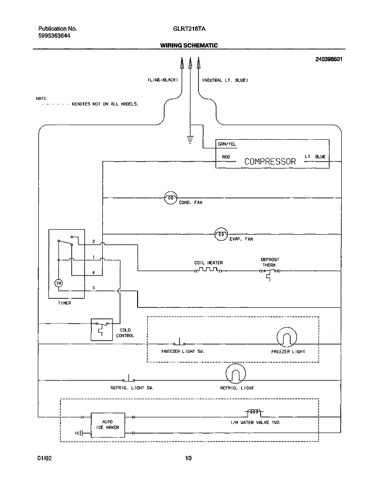 WIRING SCHEMATIC Diagram and Parts List for GLRT216TAQ1  Frigidaire Refrigerator