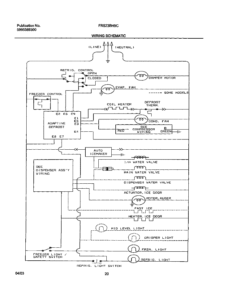 WIRING SCHEMATIC Diagram and Parts List for FRS23BH5CQ0  Frigidaire Refrigerator