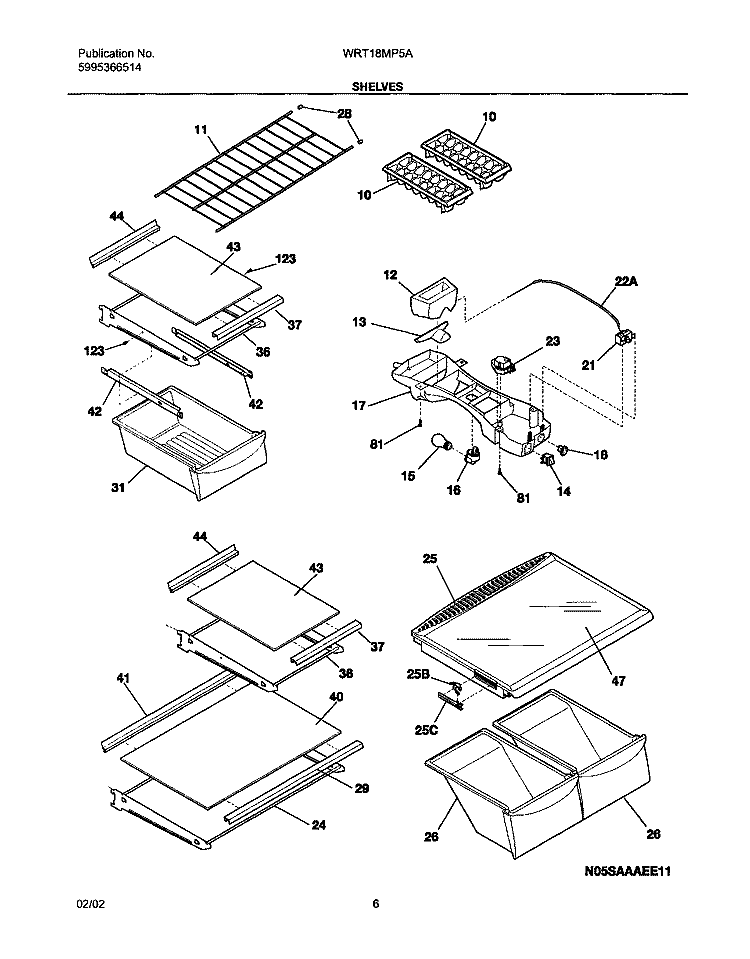 SHELVES Diagram and Parts List for WRT18MP5AW3  Westinghouse Refrigerator