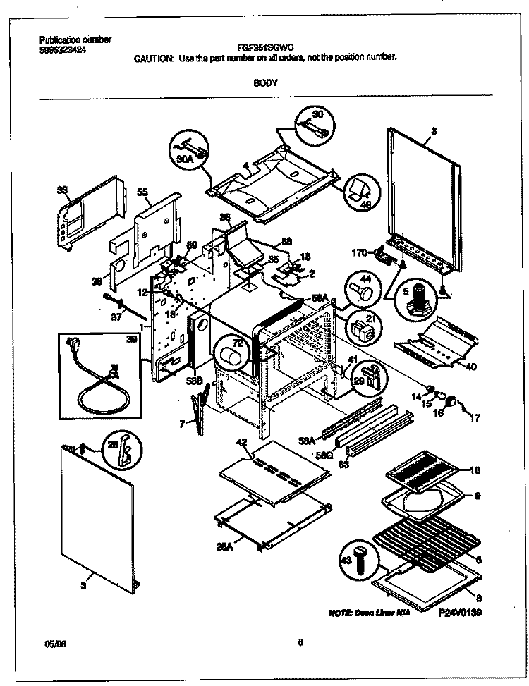 BODY Diagram and Parts List for FGF351SGWC  Frigidaire Range