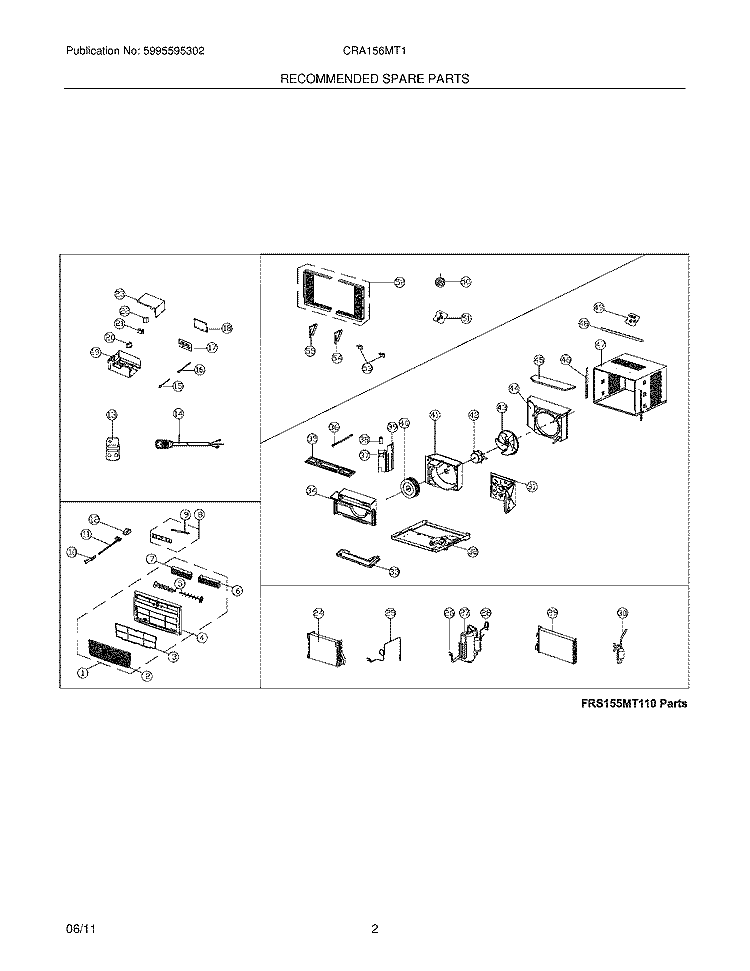 RECOMMENDED SPARE PARTS Diagram and Parts List for CRA156MT111  Frigidaire Air Conditioner
