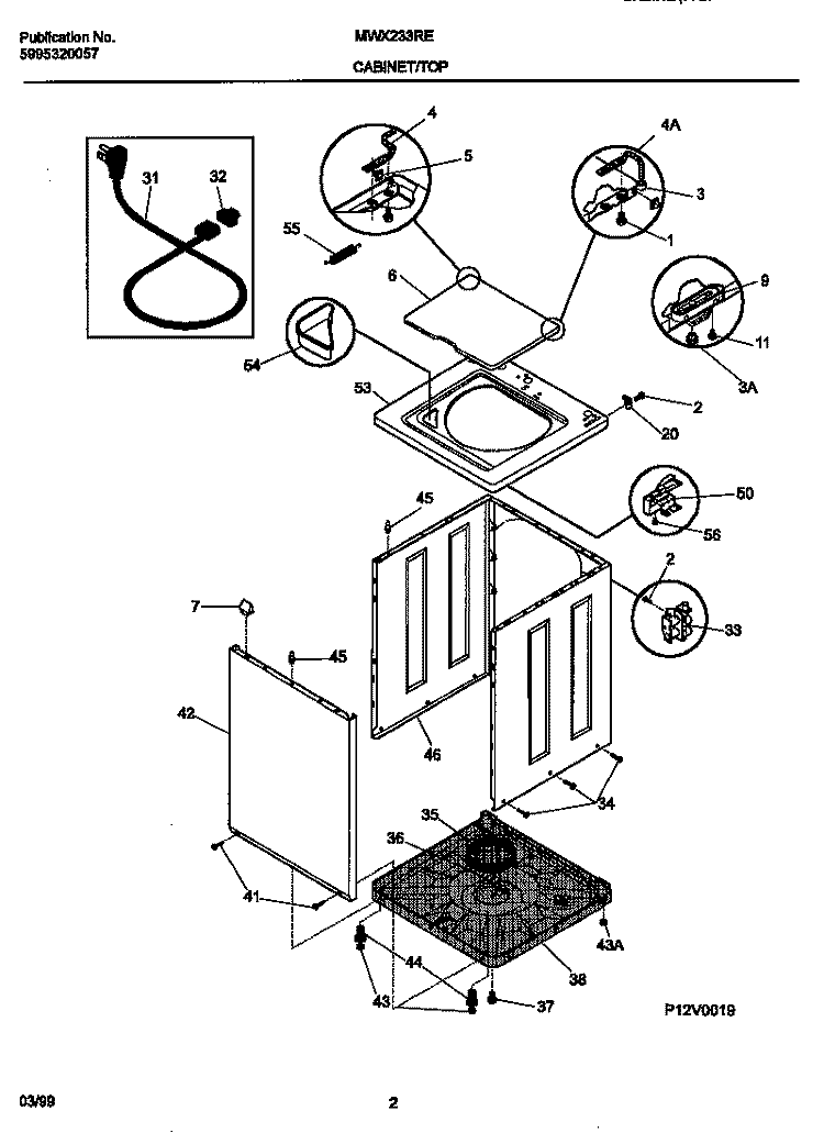 CABINET / TOP Diagram and Parts List for MWX233RED3  Frigidaire Washer
