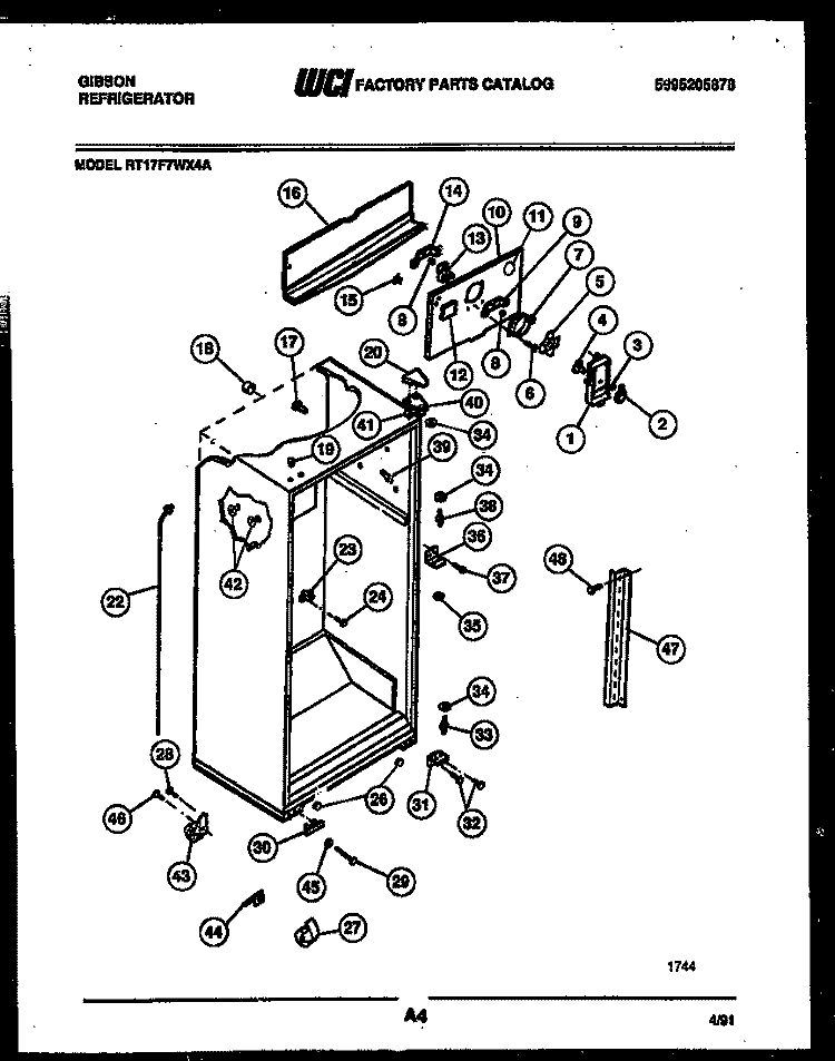 CABINET PARTS Diagram and Parts List for RT17F7WX4A  Gibson Refrigerator