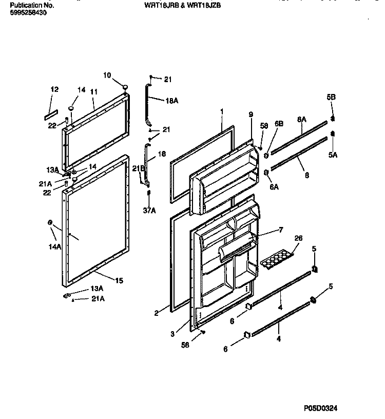 DOOR SECTION Diagram and Parts List for WRT18JZBW1  Frigidaire Refrigerator