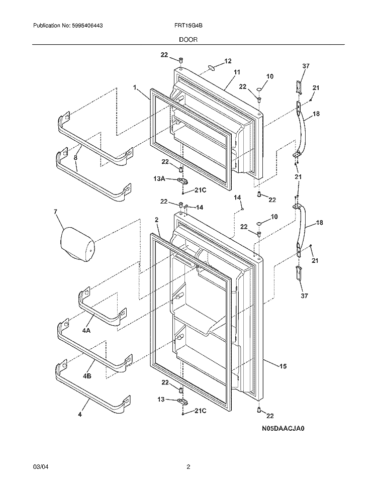 DOOR Diagram and Parts List for FRT15G4BQ3  Frigidaire Refrigerator