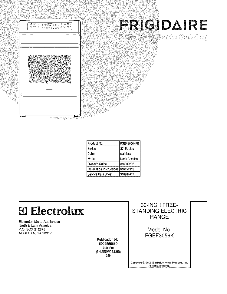 COVER Diagram and Parts List for FGEF3056KFB  Frigidaire Range