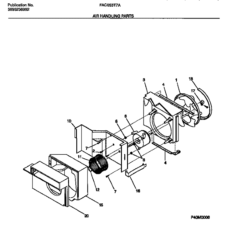 AIR HANDLING PARTS Diagram and Parts List for FAC053T7A5  Frigidaire Air Conditioner