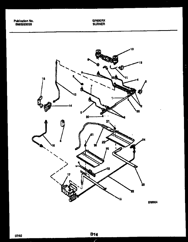 BURNER, MANIFOLD AND GAS CONTROL Diagram and Parts List for GF690RXD1  Frigidaire Range