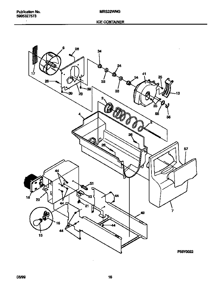 ICE CONTAINER Diagram and Parts List for MRS22WNGD4  Frigidaire Refrigerator