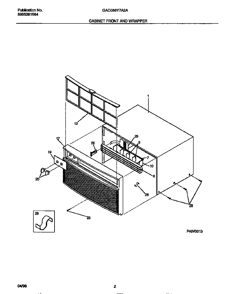 CABINET FRONT AND WRAPPER Diagram and Parts List for GAC086Y7A2A  Gibson Air Conditioner