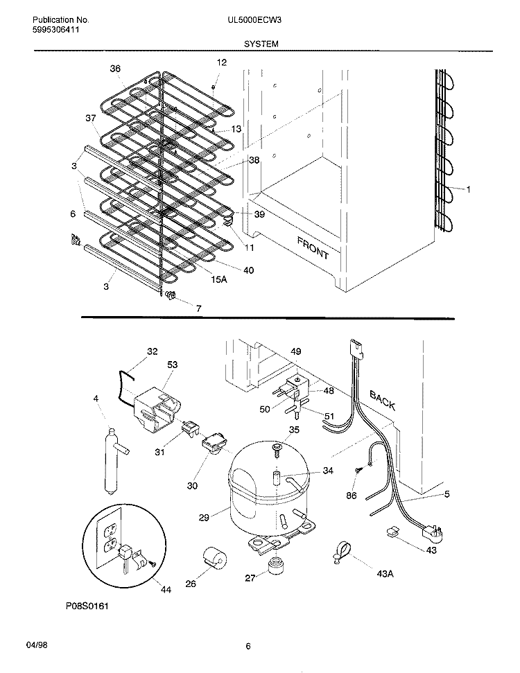 SYSTEM Diagram and Parts List for UL5000ECW3  Frigidaire Freezer