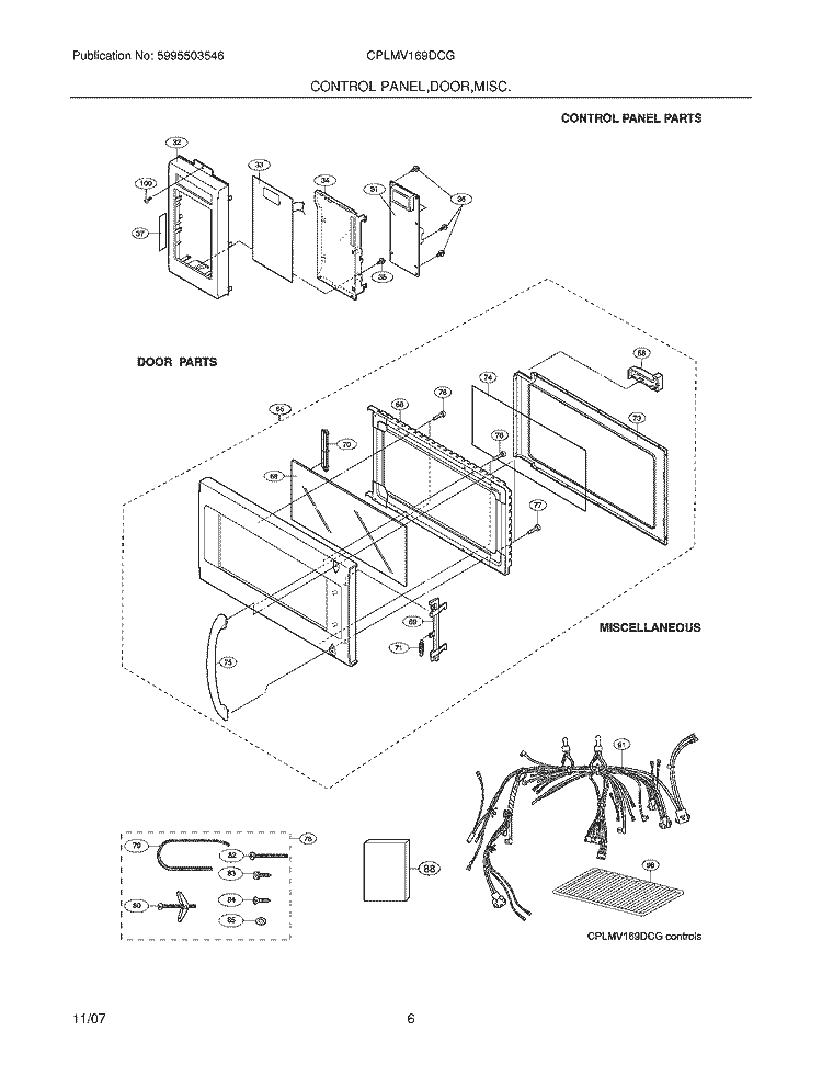 CONTROL PANEL / DOOR Diagram and Parts List for CPLMV169DCG  Frigidaire Microwave