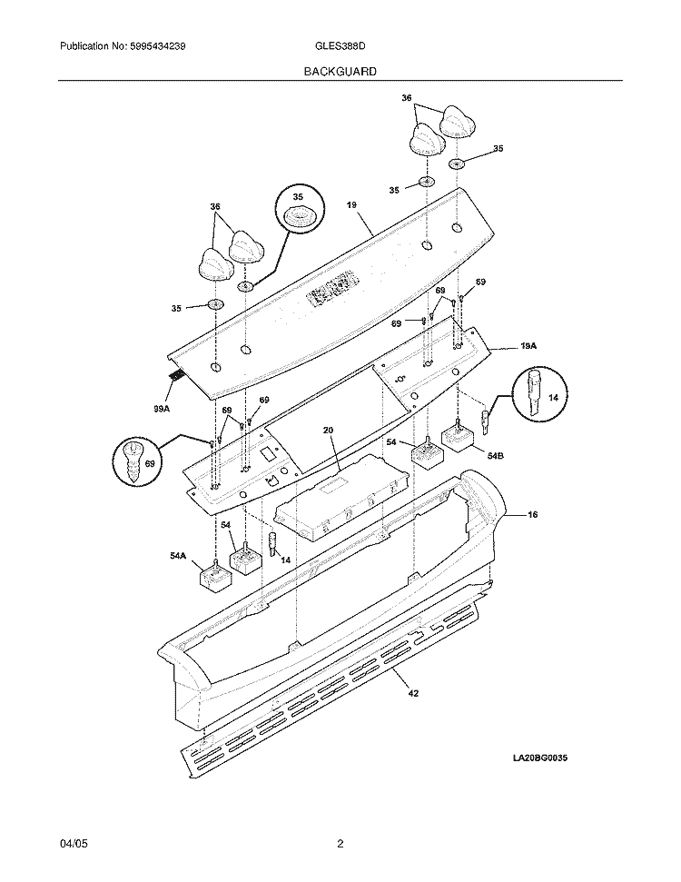BACKGUARD Diagram and Parts List for GLES388DQB  Frigidaire Range