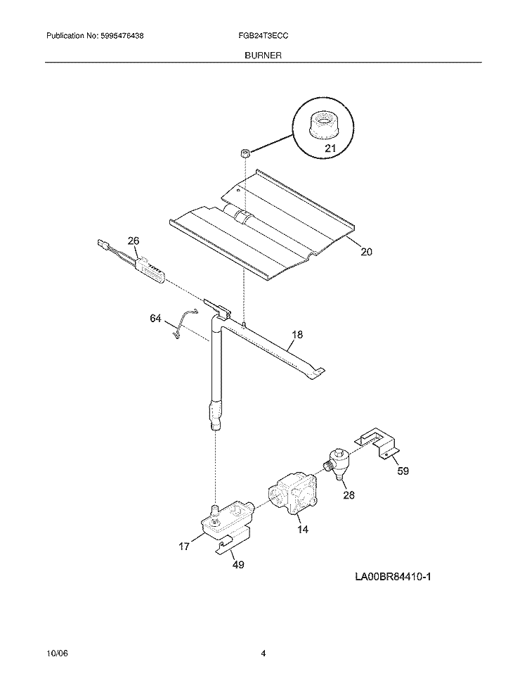 BURNER Diagram and Parts List for FGB24T3ECC  Frigidaire Wall Oven