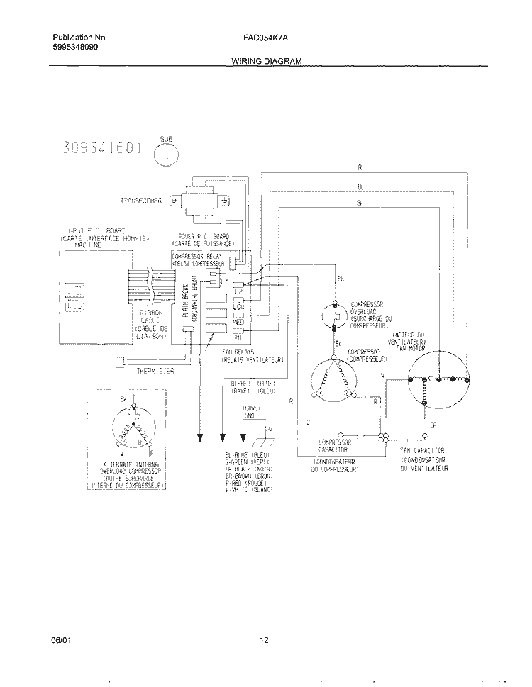 WIRING DIAGRAM Diagram and Parts List for FAC054K7A2  Frigidaire Air Conditioner
