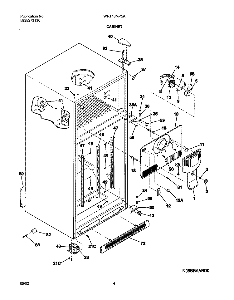 CABINET Diagram and Parts List for WRT18MP5AQ7  Westinghouse Refrigerator