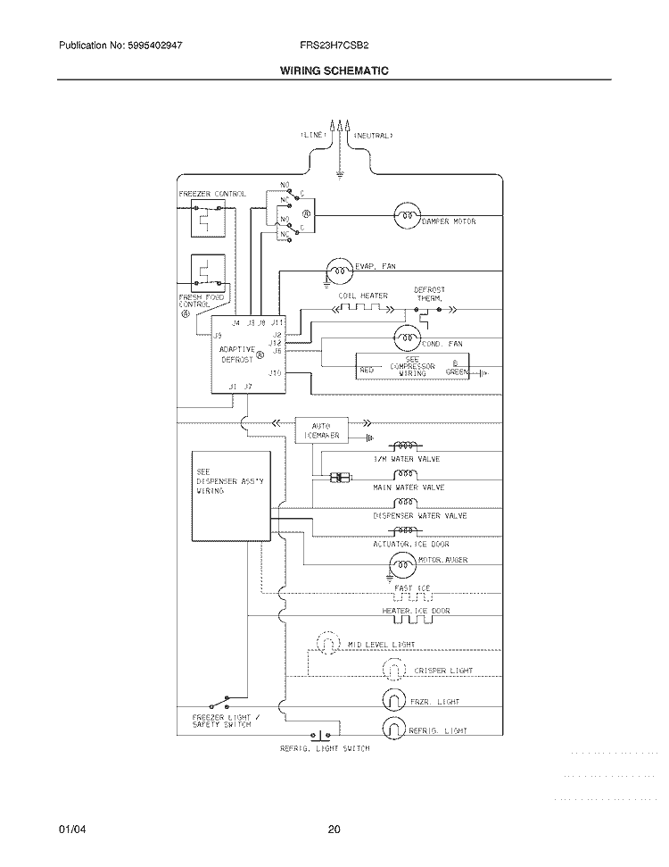 WIRING SCHEMATIC Diagram and Parts List for FRS23H7CSB2  Frigidaire Refrigerator